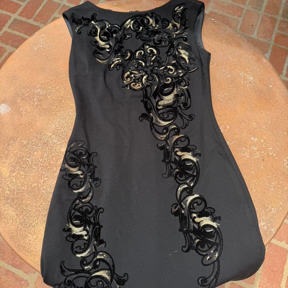 Vtg Cache black bodycon cocktail dress with gold floral embroidery sz 2 - Picture 4 of 5